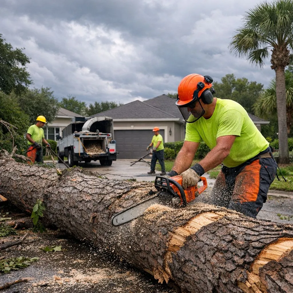 Emergency cleanup of a storm-fallen tree in Melbourne FL
